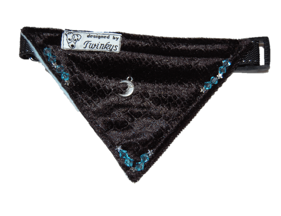 Halstuch M schwarze Samtoptik mit Sternchen Perlen und Mond